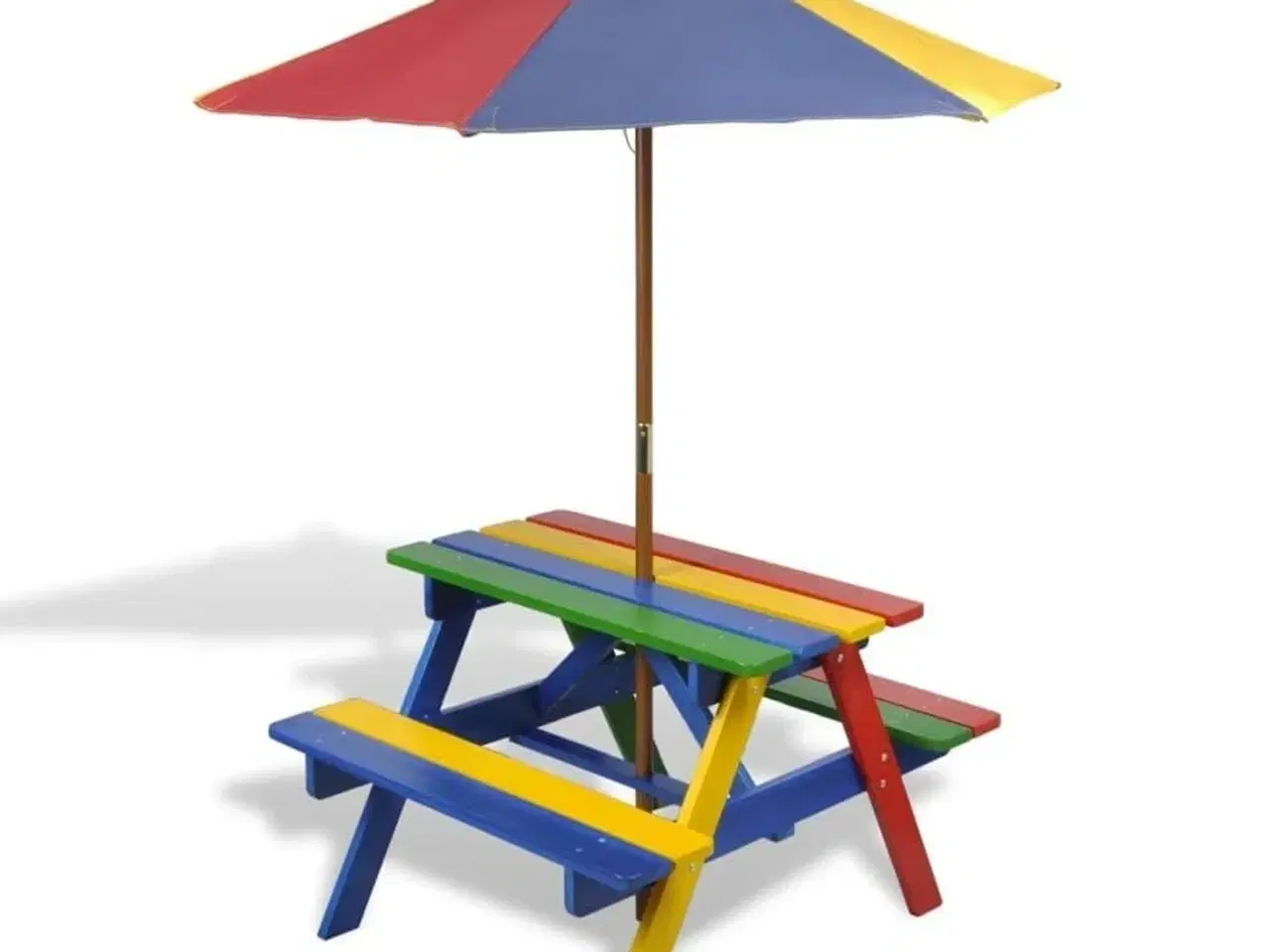 Billede 1 - Bord- og bænkesæt til børn med parasol træ flerfarvet
