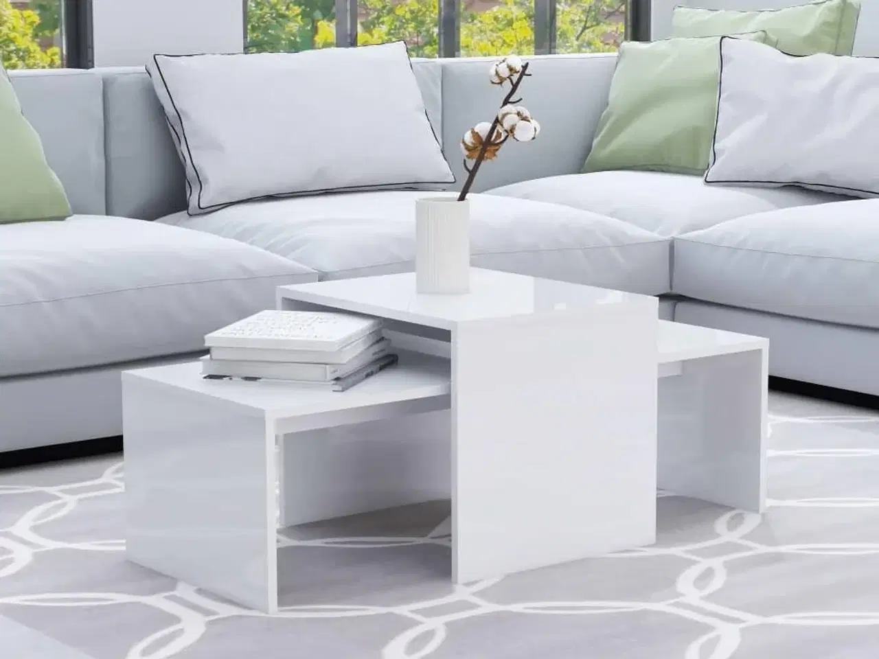 Billede 1 - Sofabordssæt 100x48x40 cm konstrueret træ hvid højglans