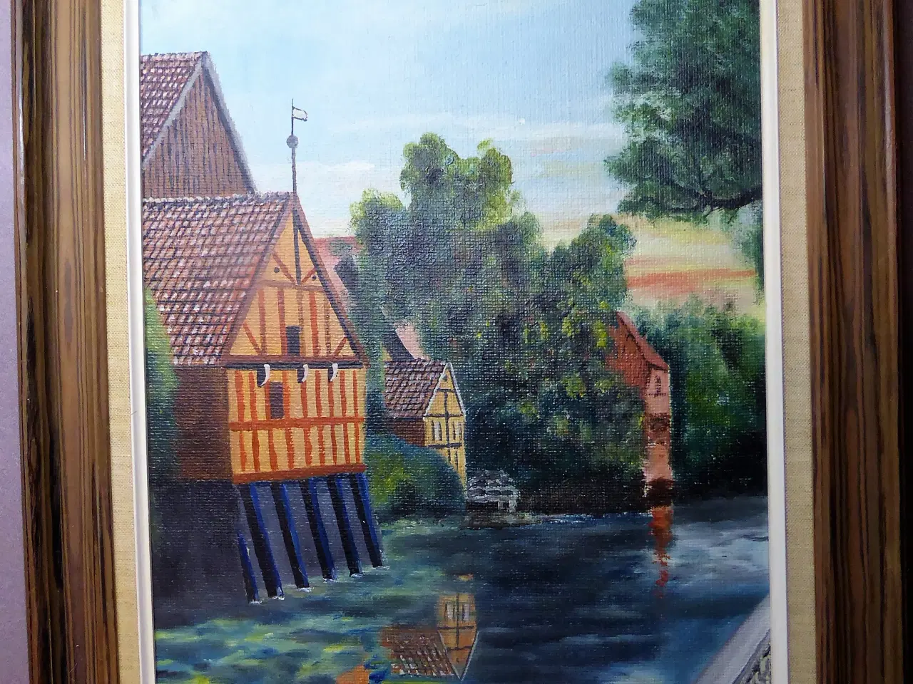 Billede 1 - 2 stk. malerier Solnedgang samt Gammel mølle skinn