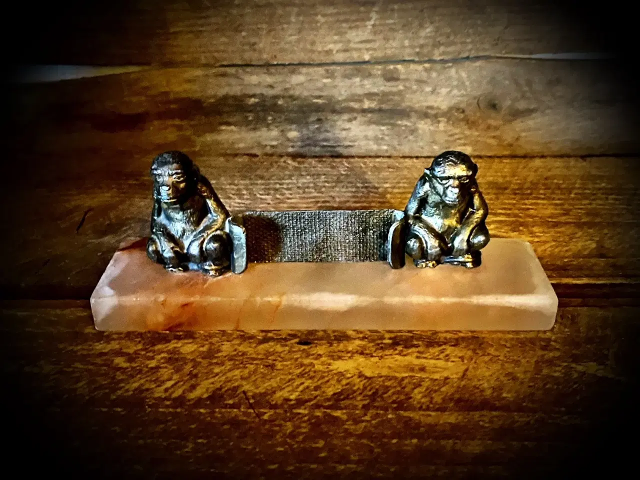 Billede 1 - * Sjælden visitkortholder med aber - i bronze og a