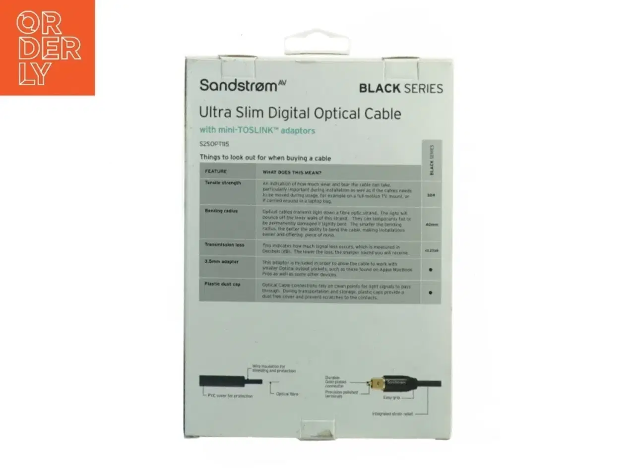 Billede 2 - Sandstrøm Ultra Slim Digital Optisk Kabel med mini-TOSLINK adaptere fra Sandstrøm (str. 20 x 14 cm)