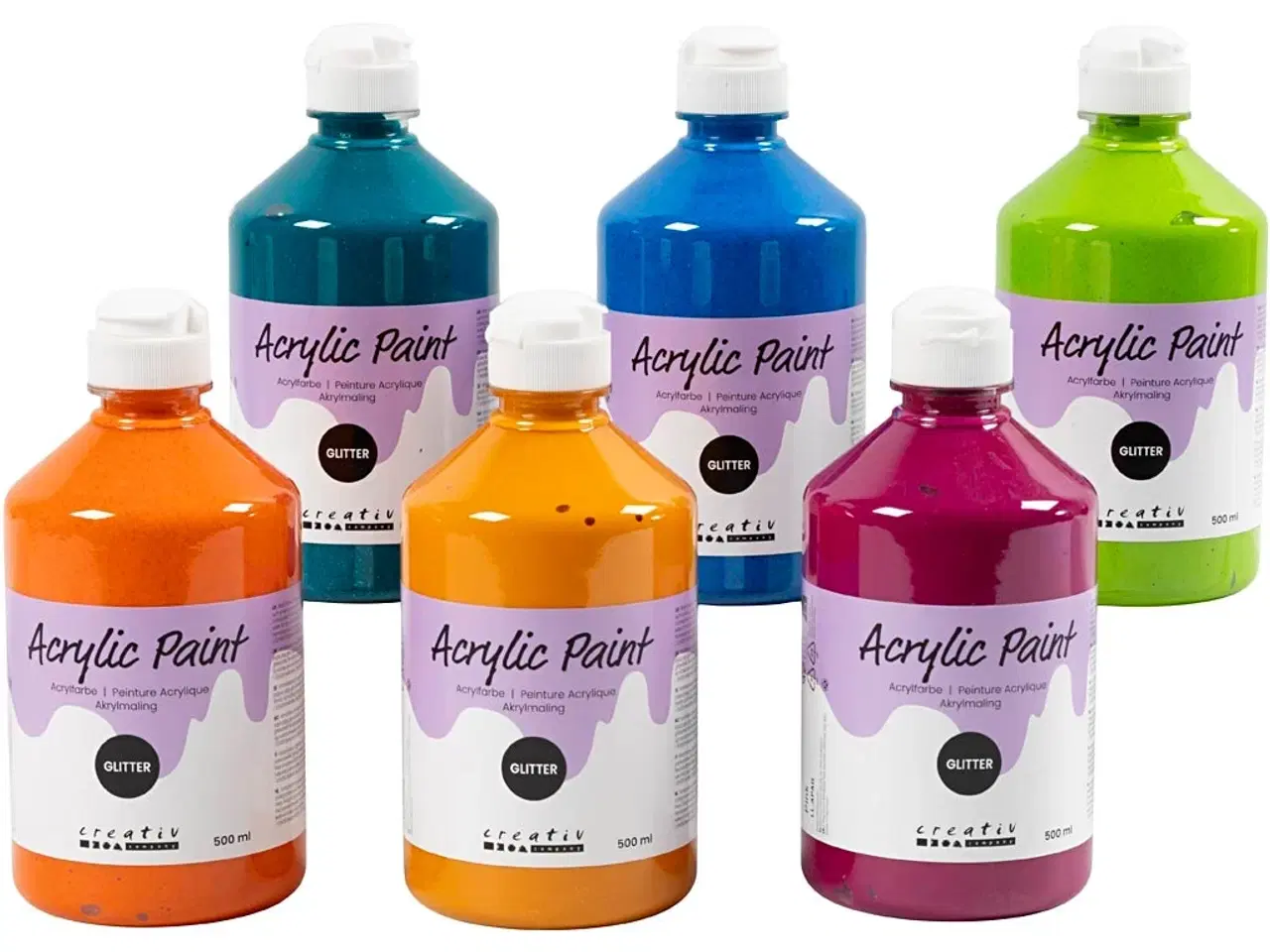 Billede 1 - Akrylmaling Glitter, ass. farver, 6x500ml/ 1 pk.