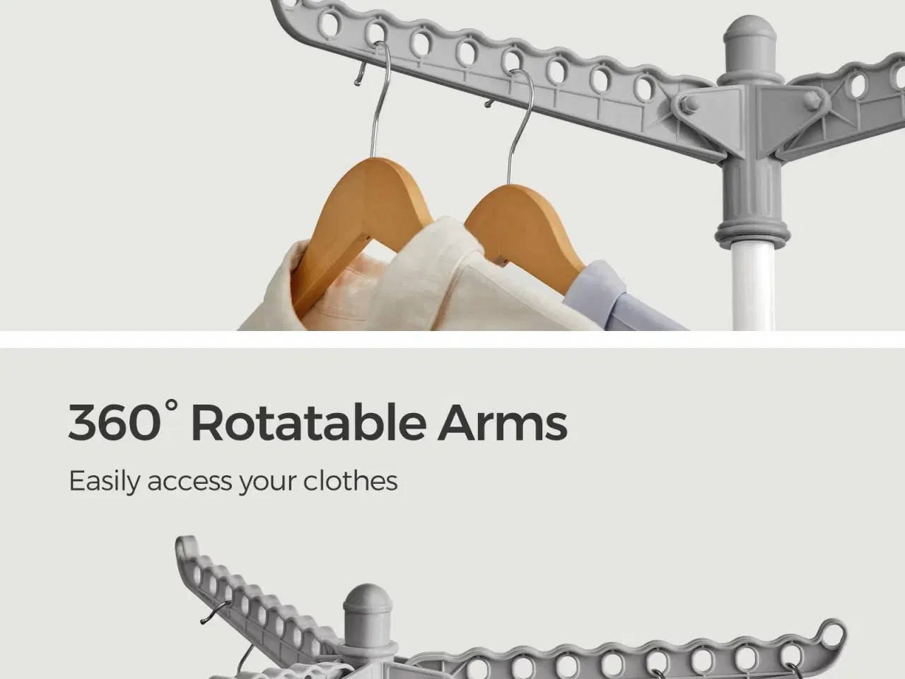 Billede 3 - Tørrestativ til tøj foldbart stativ med 3 roterbare arme, 4 ben, rustfrit stål, 150 cm, grå/hvid