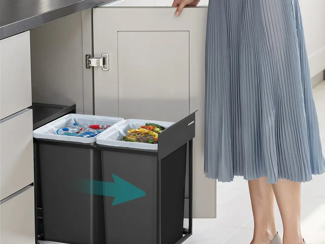 Billede 2 - Indbygget skraldespand til køkkenskab – 2 x 20 l, udtræk, stålramme, ABS-låg, ink black (LTB951B01)