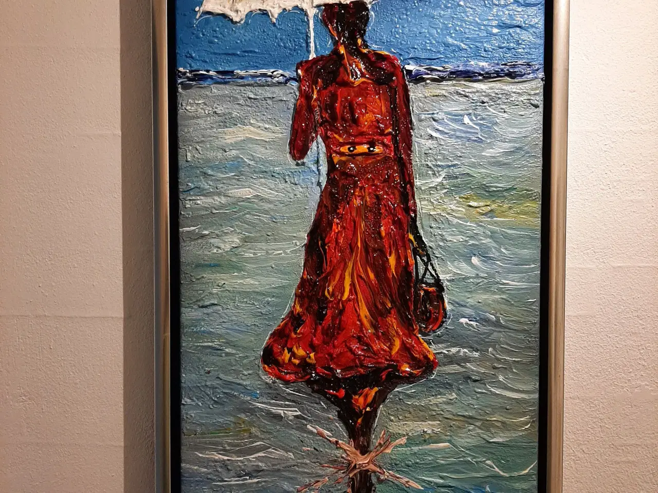 Billede 2 - Maleri  "Elegant kvinde i rødt ved Vadehavet"