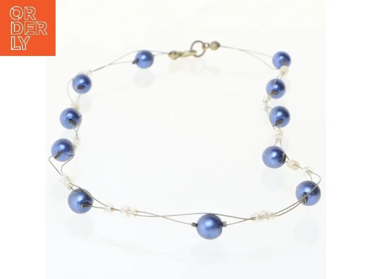 Billede 2 - Perlekæde med blå perler (str. 40 cm)