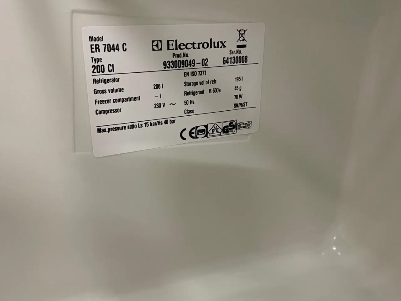 Billede 1 - Electrolux køleskab, fritstående