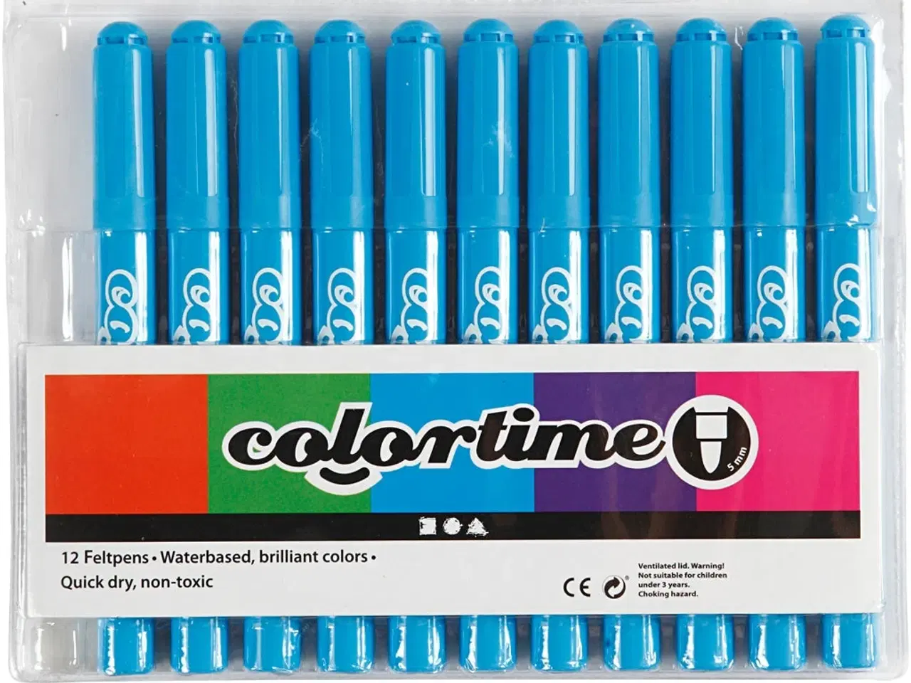 Billede 1 - Colortime Lyseblå Tusch 5 mm - 12 stk. Pakke
