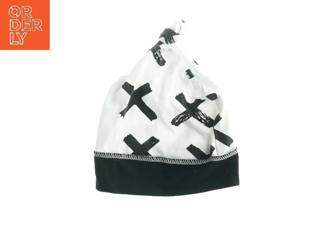 Billede 1 - Hvid og sort hue med kryds-mønster (str. L. 19. cm. b 17 cm)