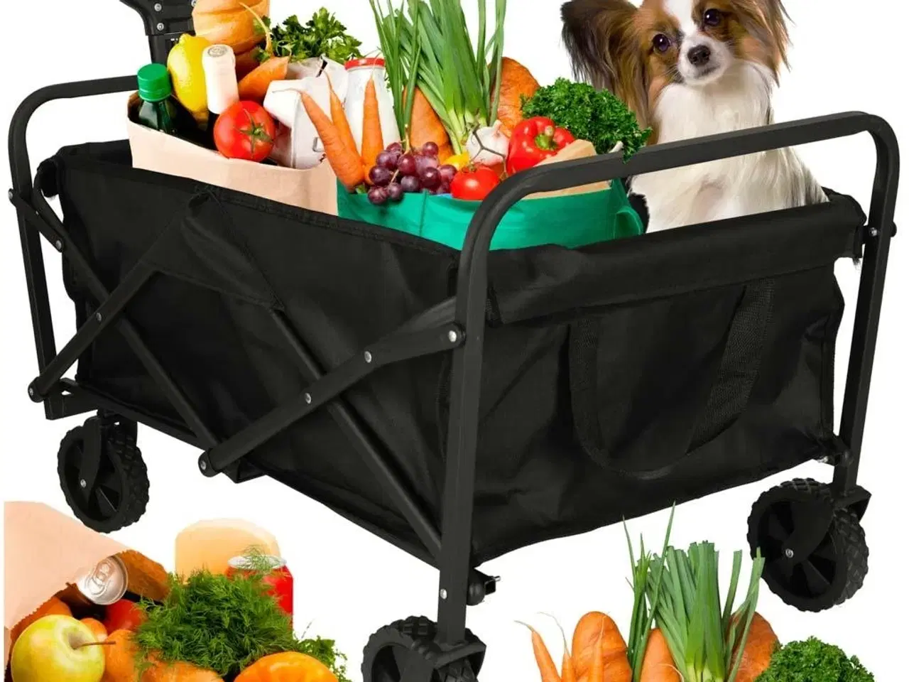 Billede 1 - Sammenklappelig transportvogn 100 l – 360° forhjul og teleskophåndtag, sort