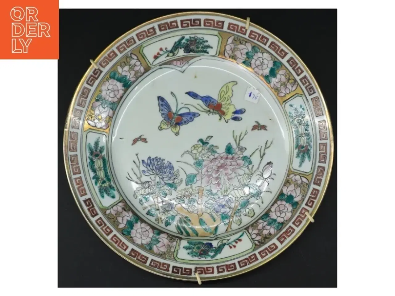 Billede 1 - Orientalsk Dekorativ porcelænstallerken med blomster og insektmotiv (str. 26 cm)