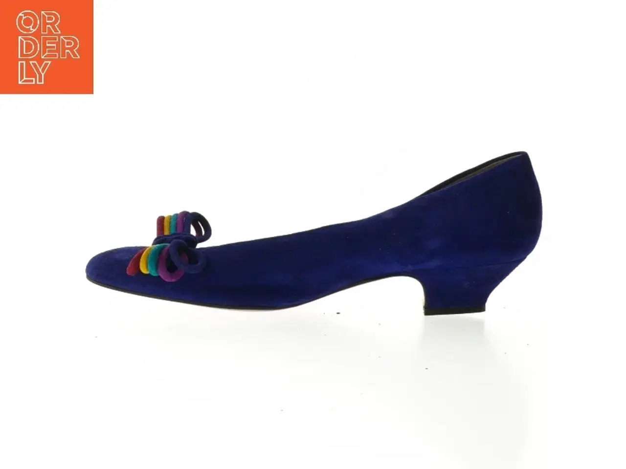Billede 1 - Blå ruskindsko med regnbuelfarvede snørebånd fra Bruno Magli (str. 39)