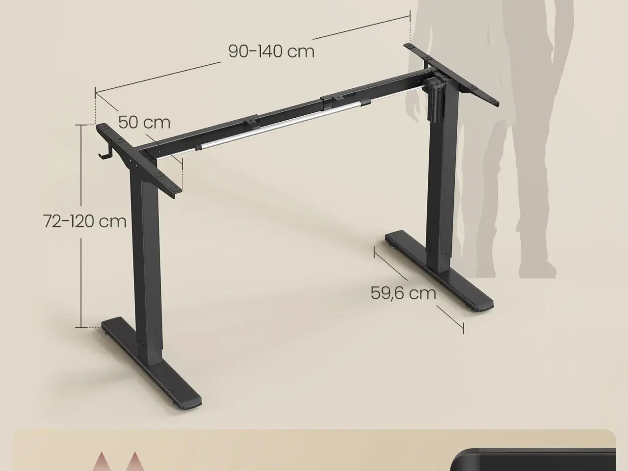 Billede 5 - Elektrisk hæve-sænke stel til skrivebord – justerbart 80–150 cm, memory 3 højder, 70 kg, stål, ink black