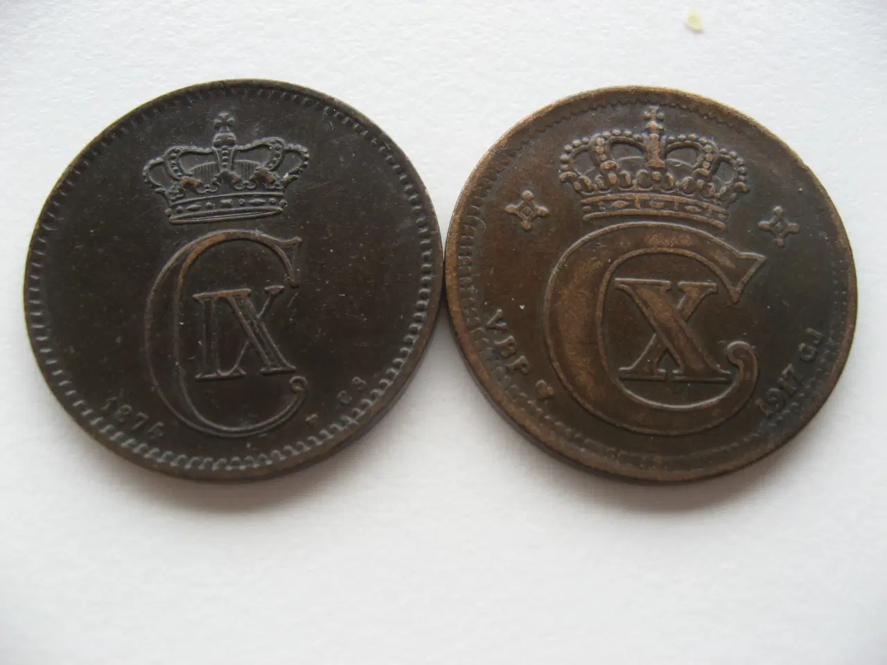 Billede 1 -  Flotte bronze 5 ører 1874 & 1917, Samlet pris