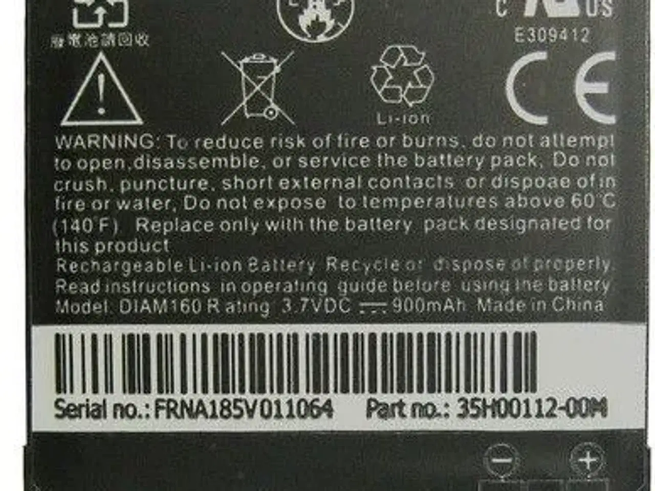 Billede 1 - Originalt hTC DIAM160 batteri 3,7V og 900 mAh