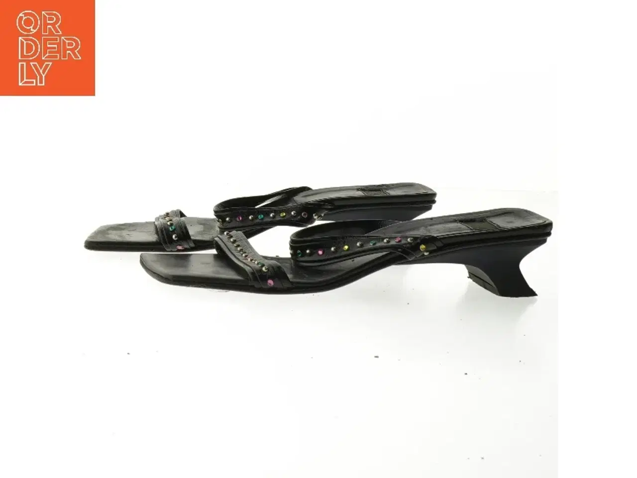 Billede 2 - Sorte højhælede sandaler med sten (str. 38)