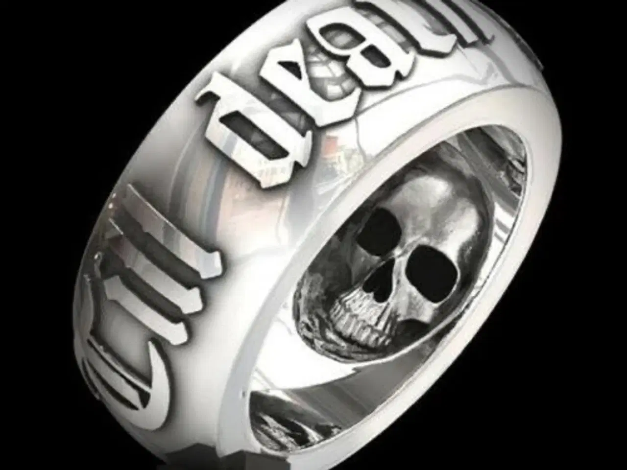 Billede 1 - * Sejeste fingerring med Dødningehoved og tekst (d