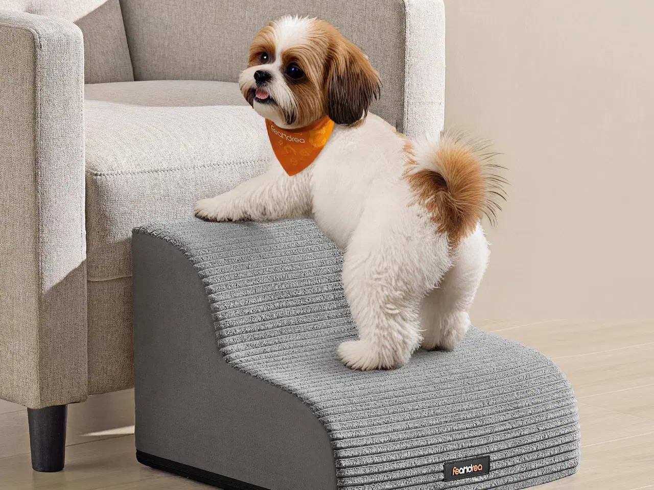 Billede 1 - FEANDREA hundetrappe 2-trins – blid rampe til sofa og seng, skridsikker, aftageligt vaskbart betræk, vandtæt foring, håndtag – duegrå (PPS002G01)