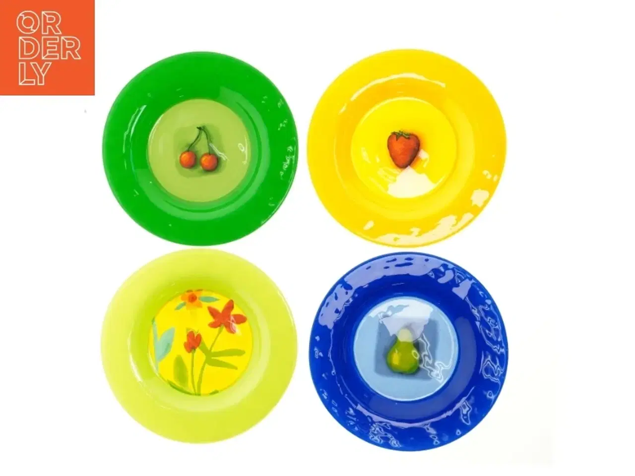 Billede 1 - Farvede desserttallerkener med motiv fra Dibbern (str. Ø 21 cm)
