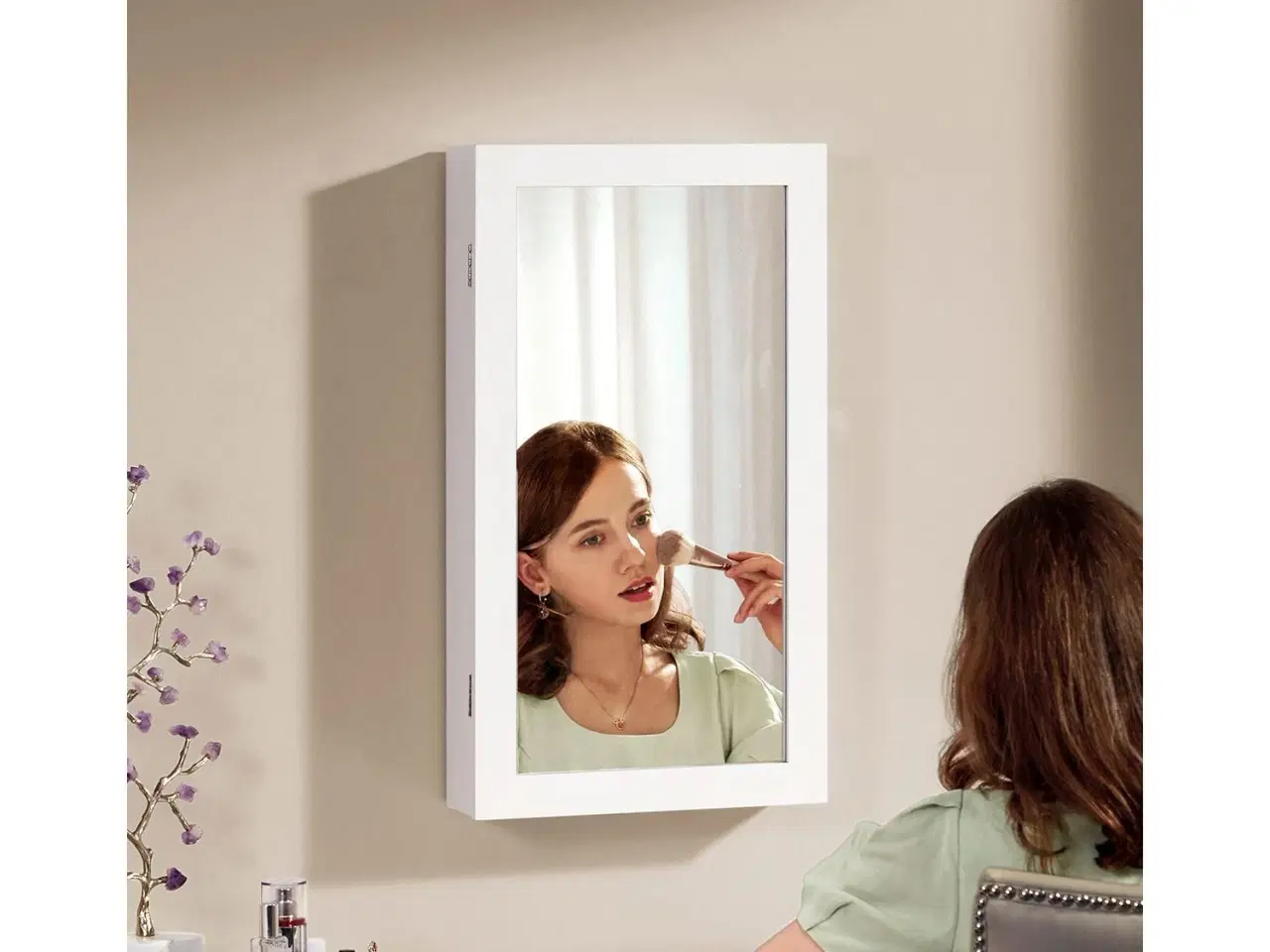 Billede 3 - Smykkeskab med spejl hvid, væghængt og låsbart