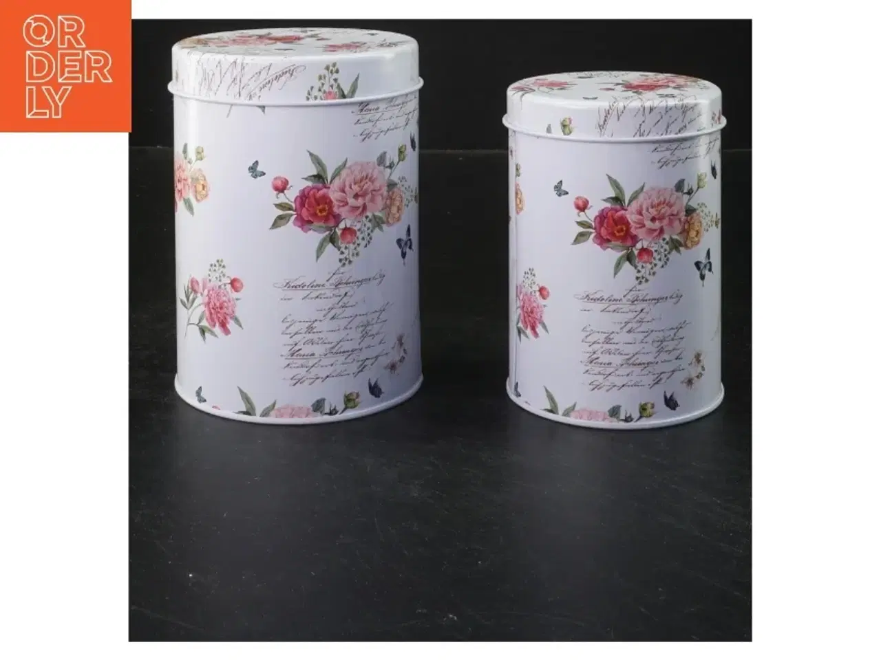 Billede 1 - Æske med blomstermotiv, 2 stk. (str. Ø 9x12,5&ø8x11 cm)