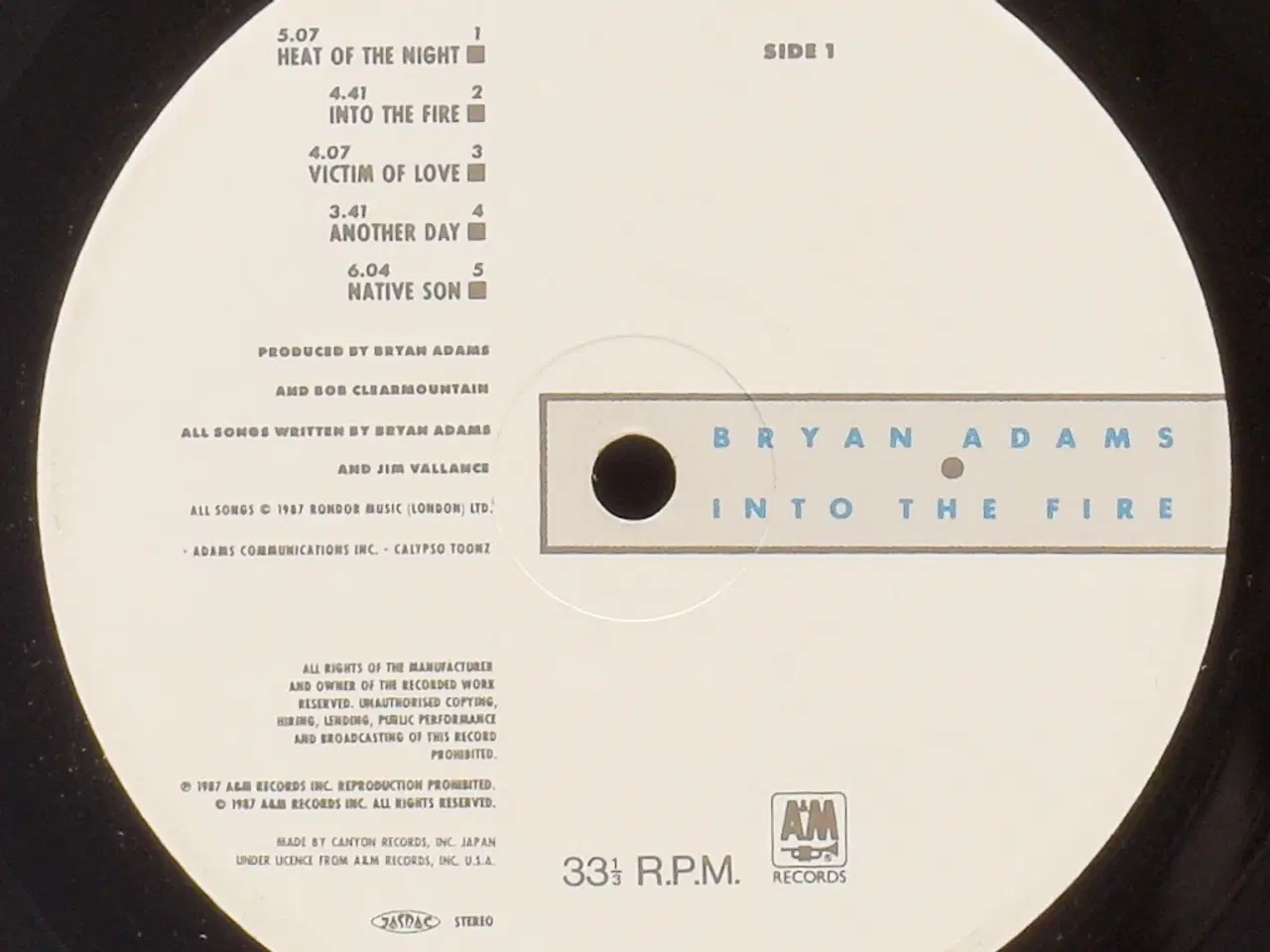 Billede 6 - Bryan Adams - Into The Fire - JAPAN 1987 - EX/EX