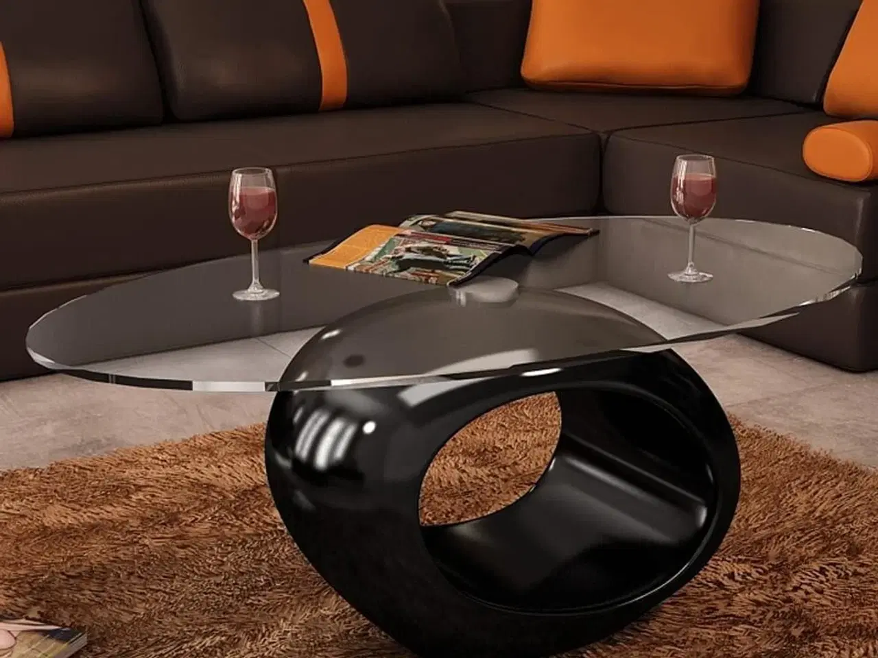 Billede 1 - Sofabord med oval bordplade i glas højglans sort