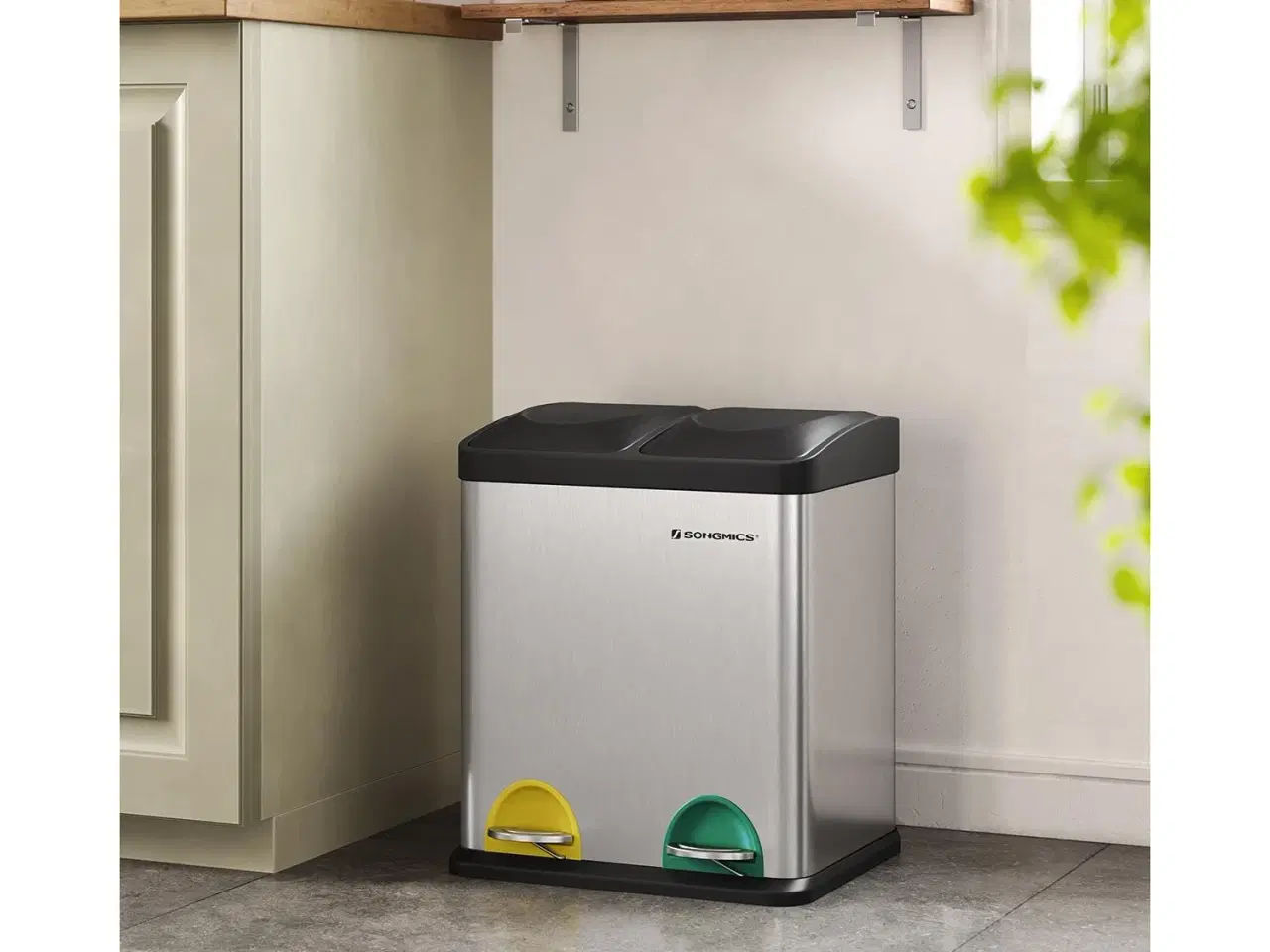 Billede 2 - Skraldespand med pedal 30 l affaldssortering 2 x 15 l, sølv/sort