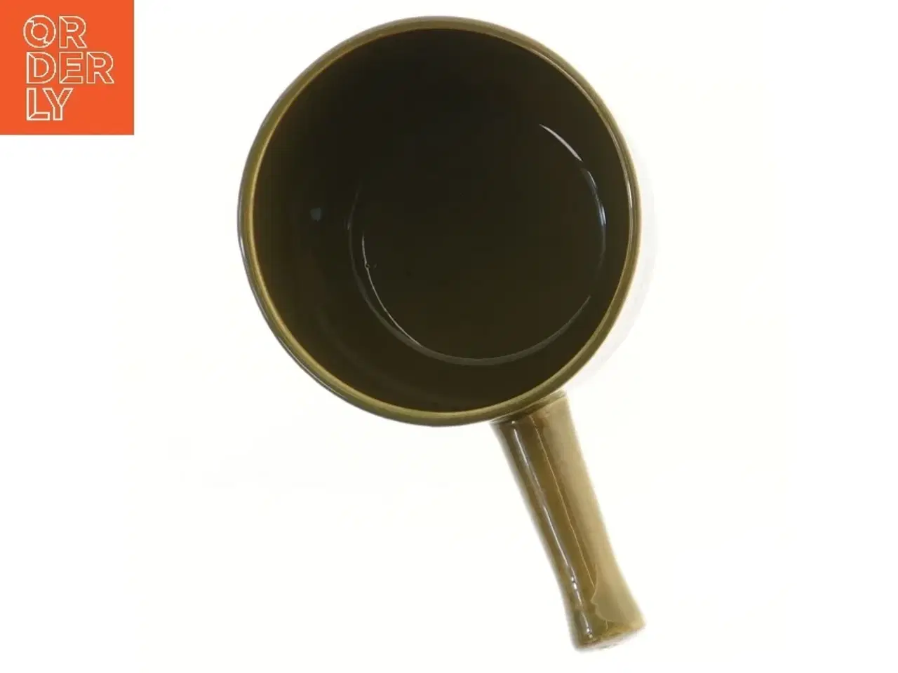 Billede 2 - Grøn keramikskål med hank og fiske-motiv (str. 13x11 cm)