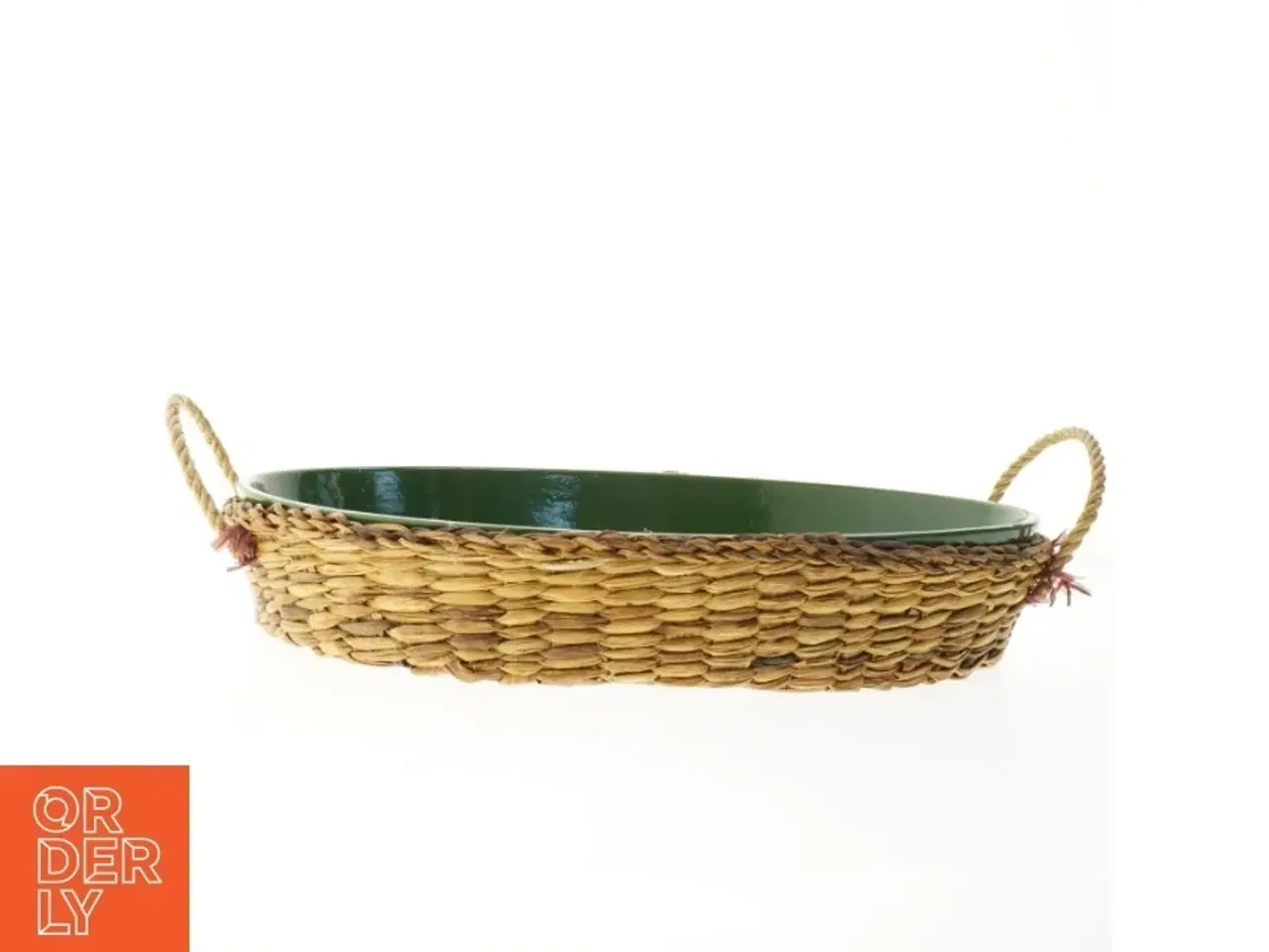 Billede 3 - Stor oval pyntebakke med flettet kant og håndtag (str. 43x32 cm)