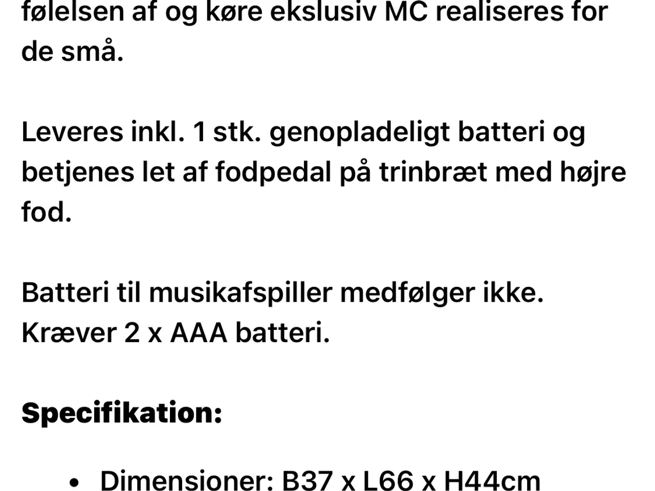 Billede 2 - El motorcykel til små børn