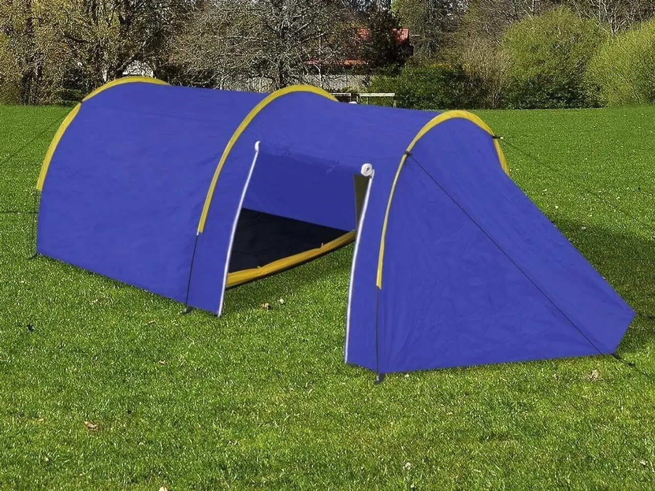 Billede 1 - Campingtelt 4 personer marineblå og gul