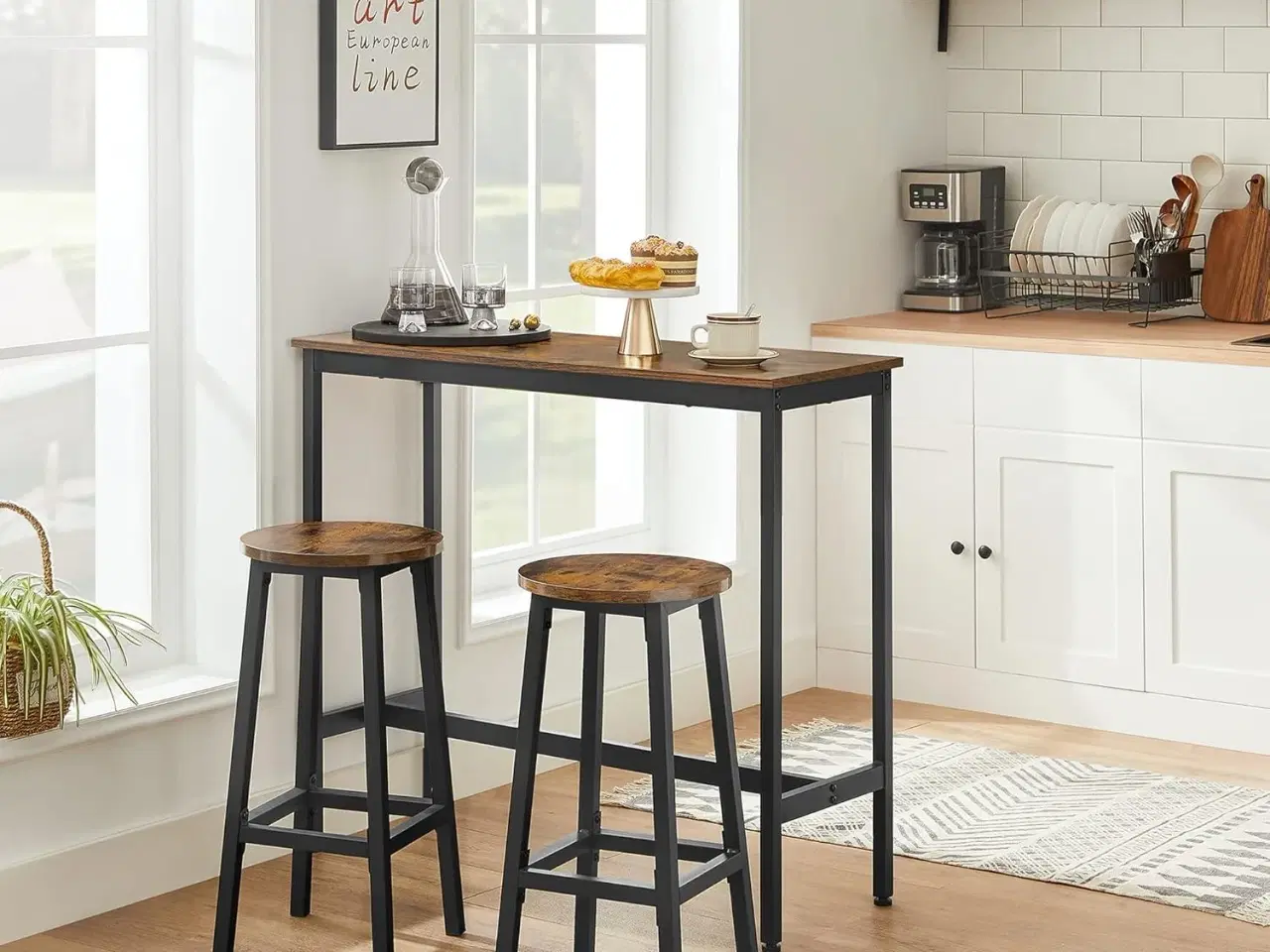 Billede 2 - Barbord sæt – VASAGLE industrielt højbord med 2 barstole, vintage brun/sort