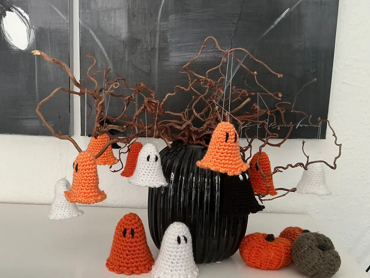 Billede 4 - Håndhæklet græskar og spøgelser til Halloween.