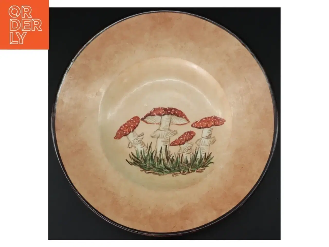 Billede 1 - Dekorativ keramikfad med svampe motiv (str. Ø 30 cm)