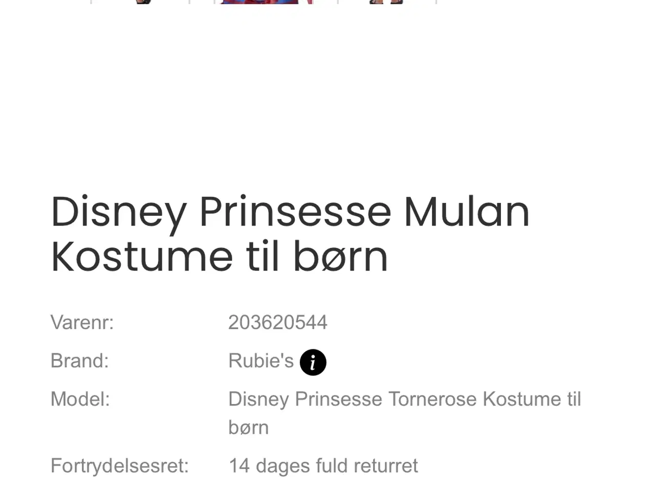 Billede 1 - Mulan kostume str 122