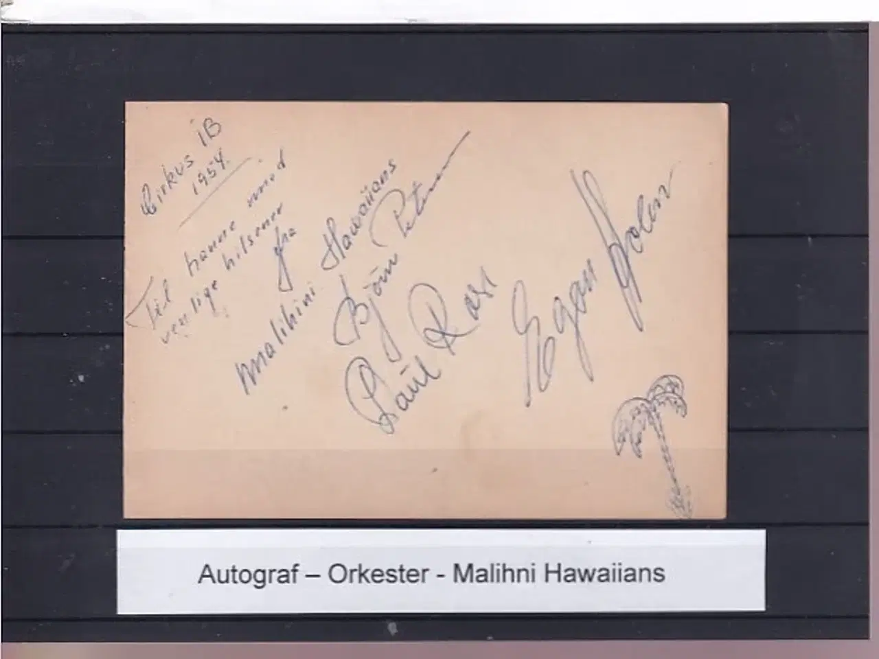 Billede 1 - Autograf - Orkester - Malihni Hawaiians - Cirkus Ib 1954