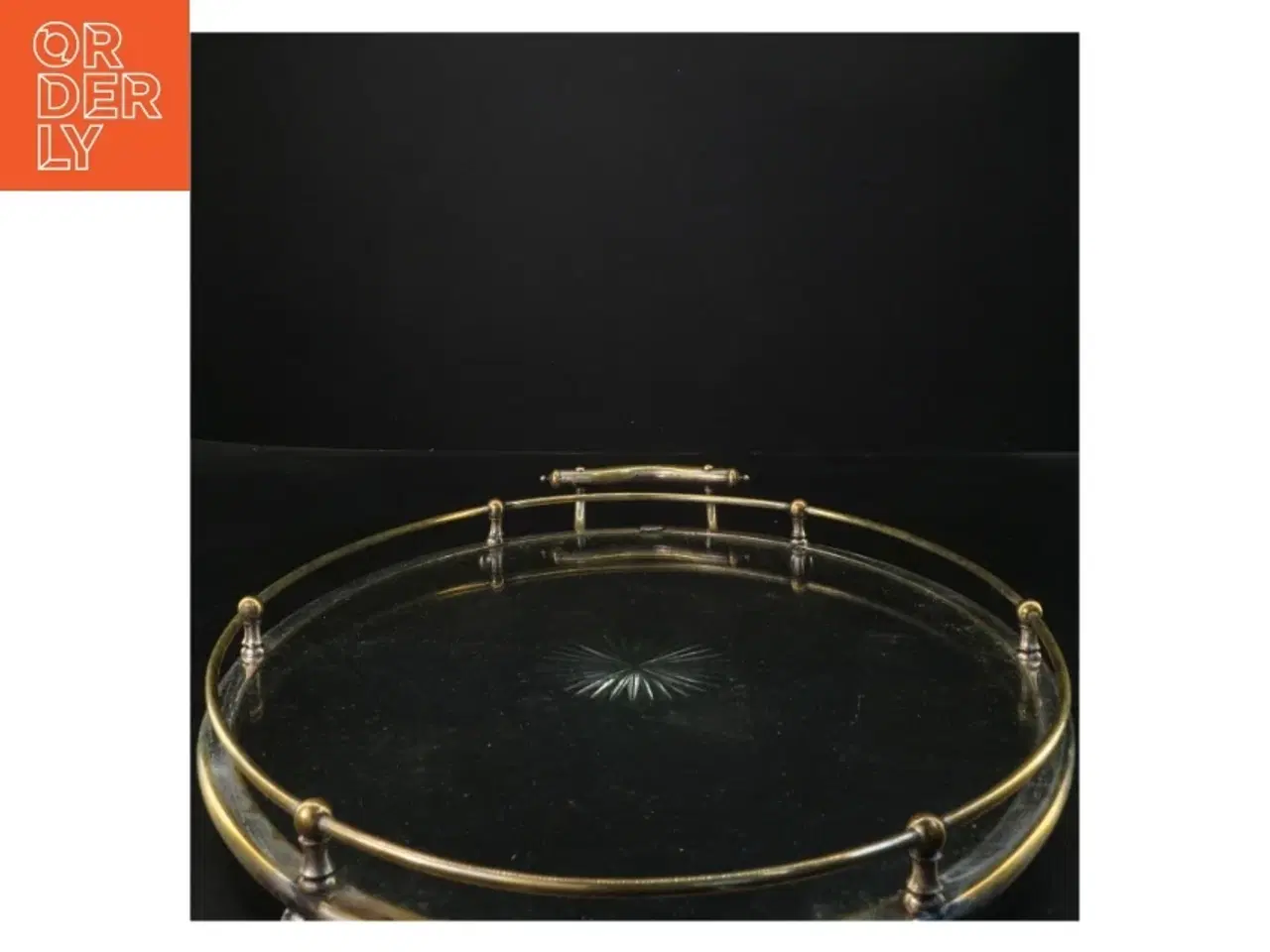 Billede 2 - Oval glasbakke med messingramme (str. 50x30 cm)