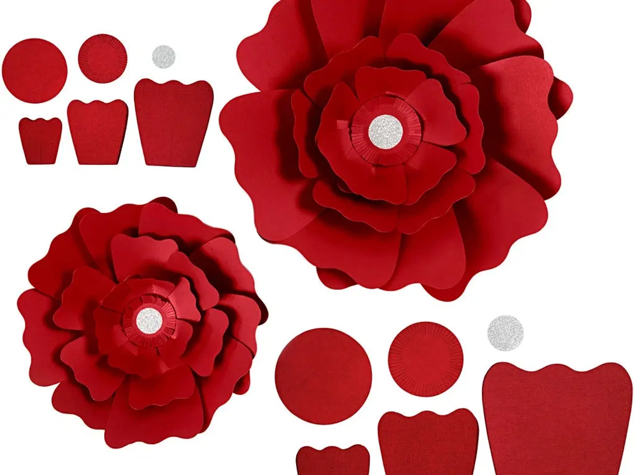 Billede 1 - Papirblomster, diam. 15+25 cm, 230 g, rød, 2stk./ 1 pk.