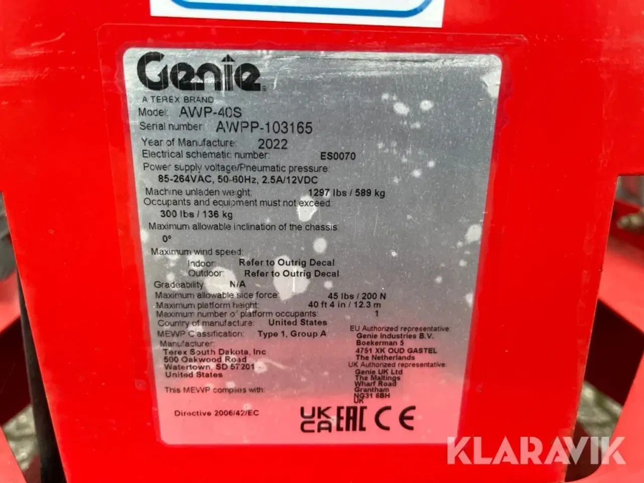 Billede 8 - Manuel Søjlelift Genie AWP-40S