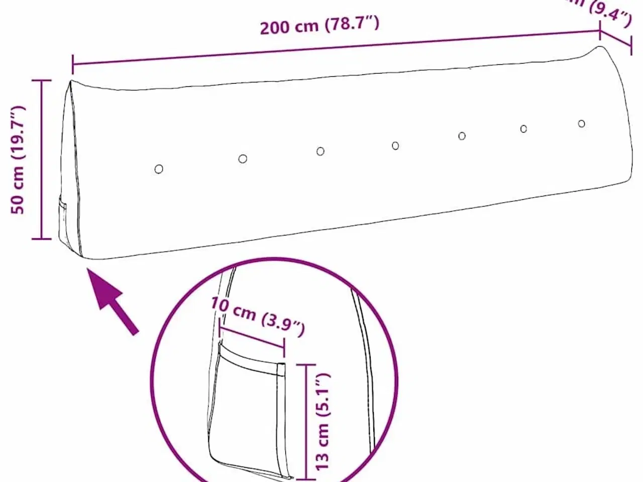 Billede 11 - Rygpude Sort 200 x 24 x 50 cm Fløjl