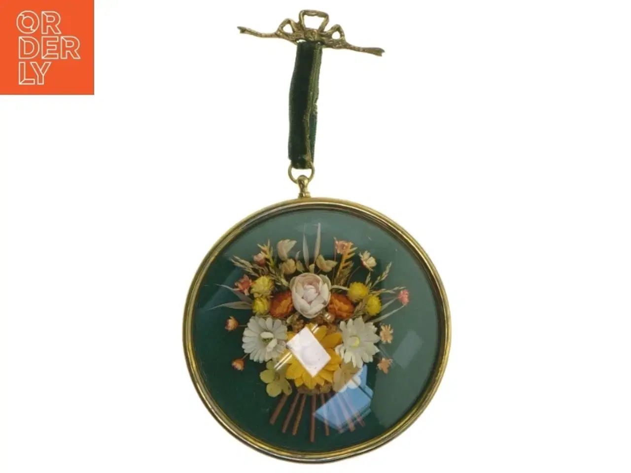 Billede 1 - Rund Messing vægdekoration med blomster (str. Ø 11,5 cm)