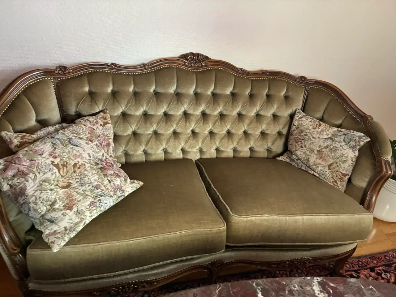 Billede 1 - Rokokosæt, 2 stole, 2 pers sofa og marmor-sofabord