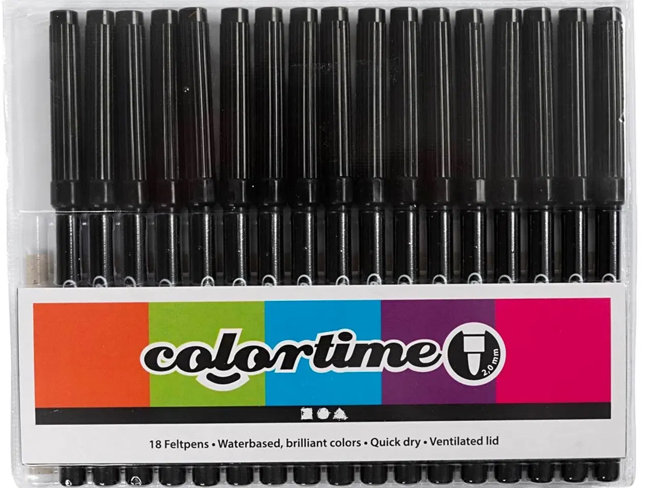 Billede 1 - Colortime Tusch 2 mm Sort - 18 stk. til kreative projekter