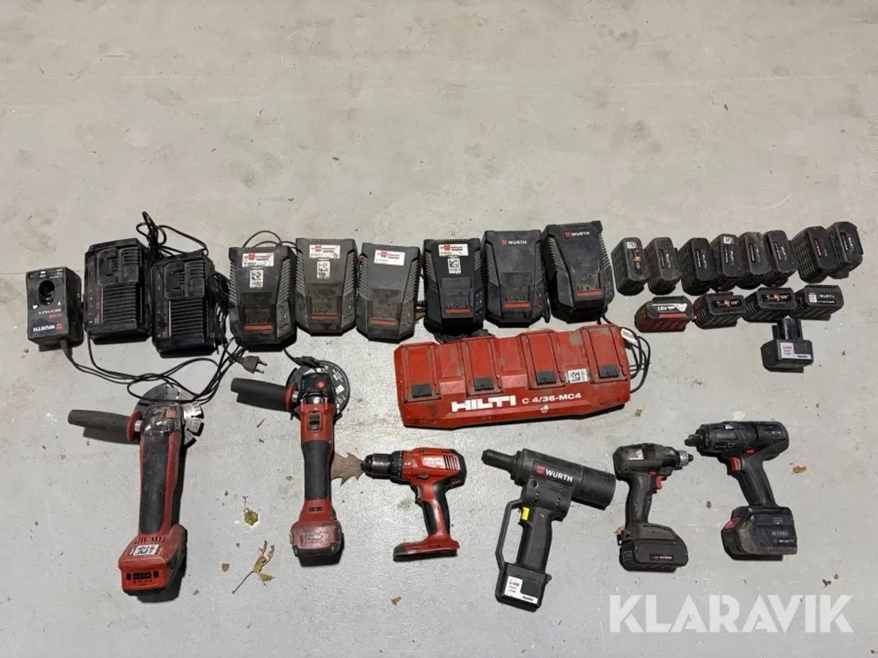 Billede 1 - Stort parti akkuværktøj – Wurth & Hilti – Slagnøgler, boremaskiner, vinkelslibere, batterier & ladere Hilti, Wurth