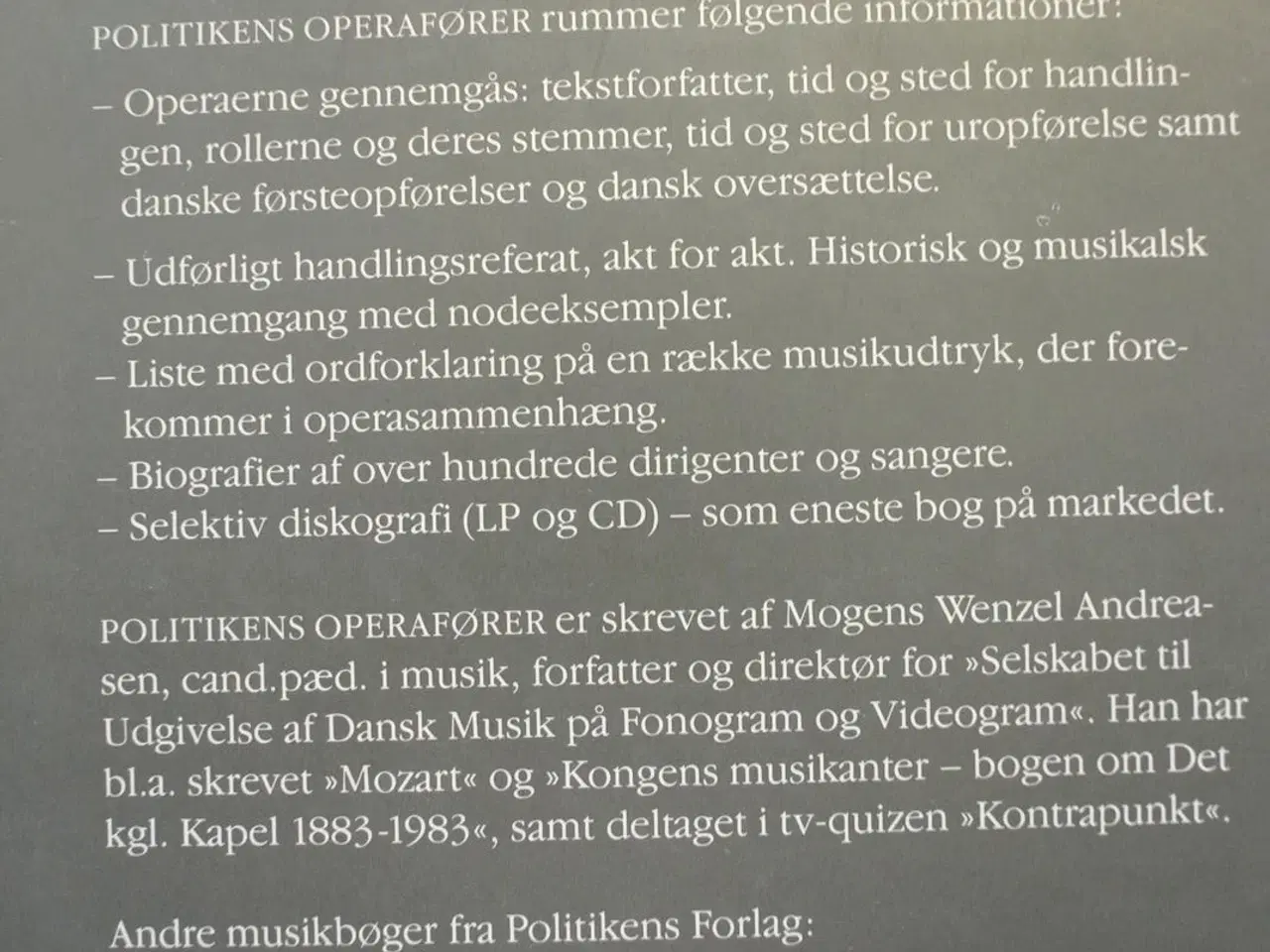 Billede 2 - politikens operafører, af mogens wenzel andreasen,