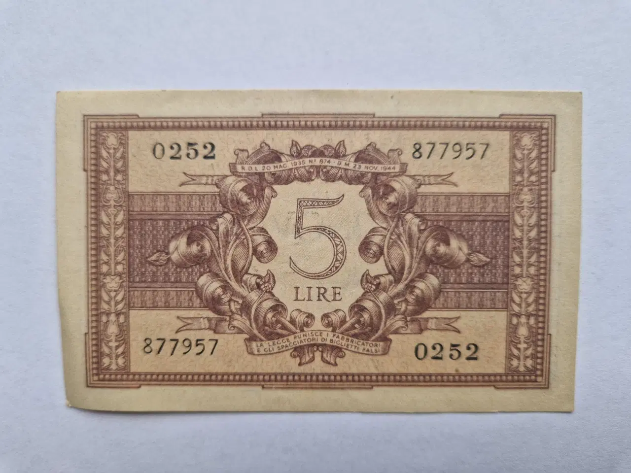 Billede 2 - 5 Lire Italy 1944