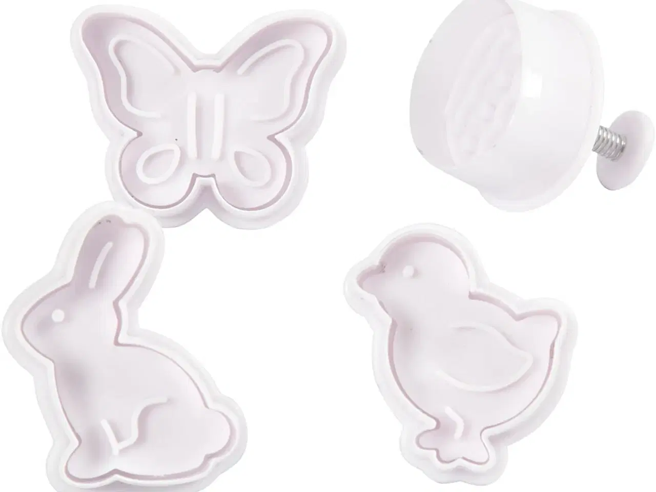 Billede 1 - Udstikkere med præg, påskeæg, hare, kylling, sommerfugl, H: 5 cm, hvid, 4stk./ 1 pk.