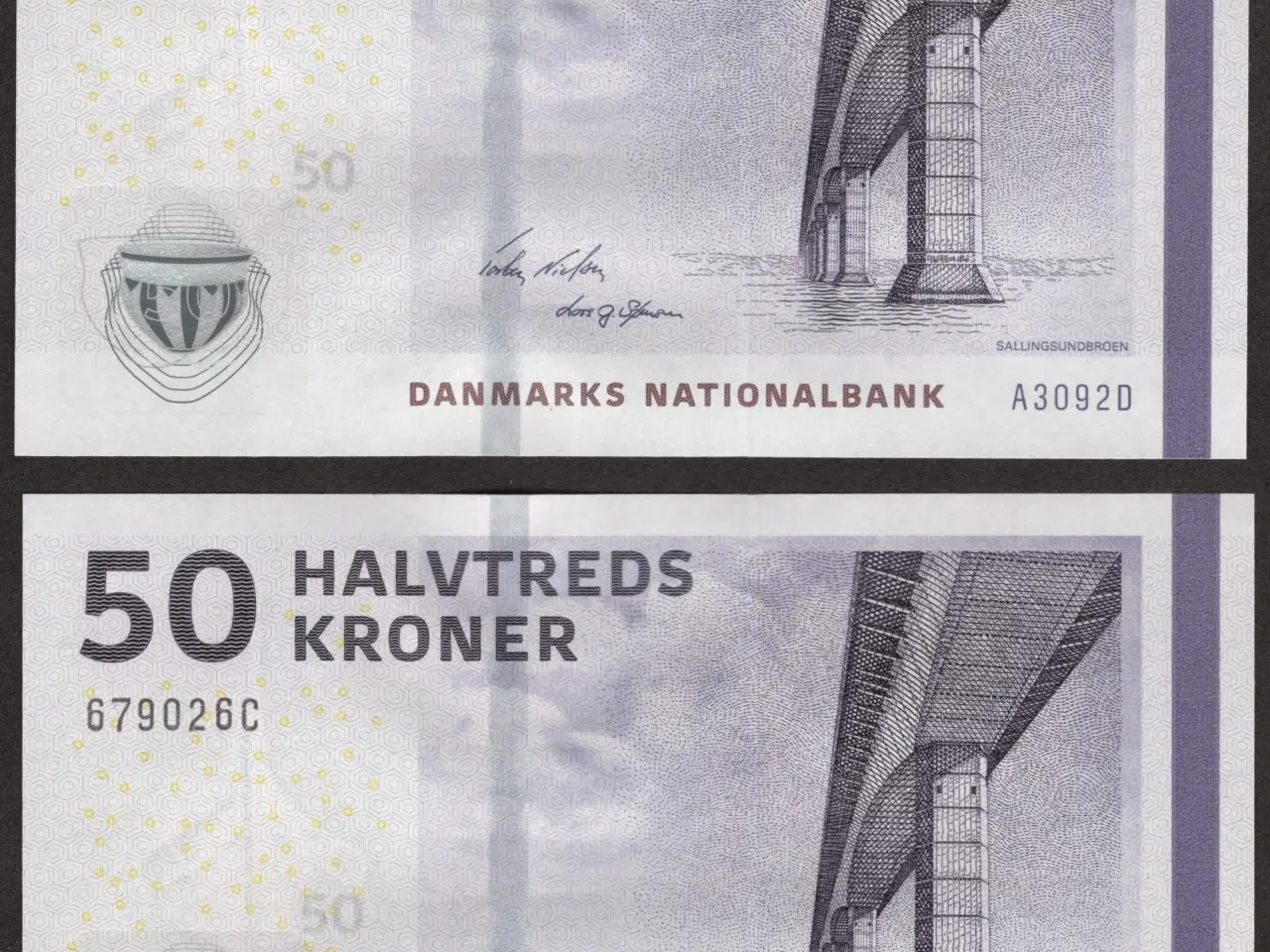 Billede 1 - Danmark 2x50 Kroner A3 2009 i rækkefølge