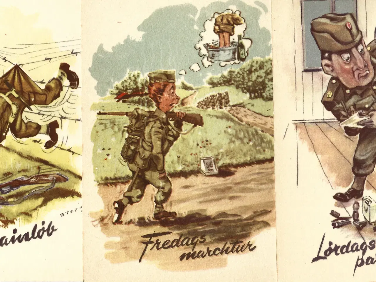 Billede 1 - Soldaterpostkort med tegninger af Steff